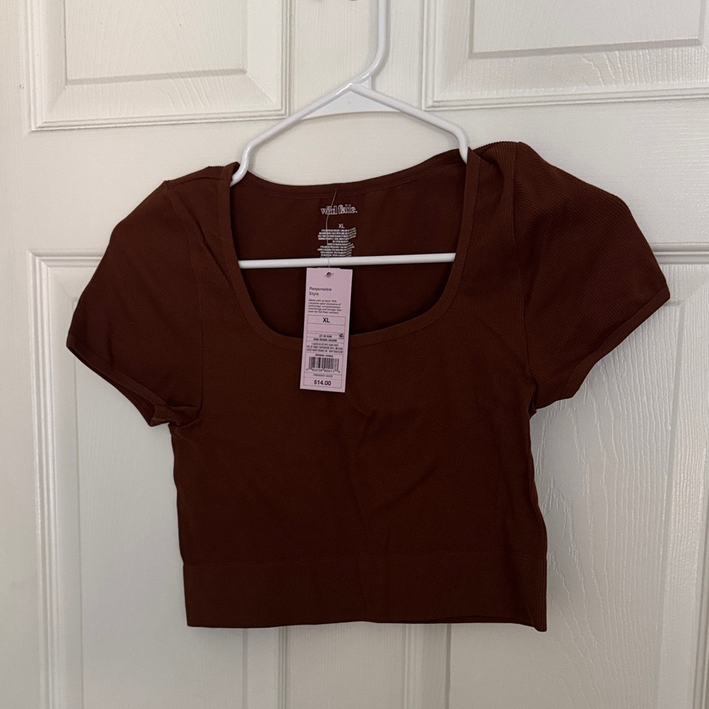 Wild Fable Chocolate Brown Ribbed Crop Top